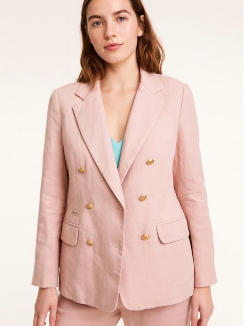 J. Crew Bristol Double-Breasted Blazer in Pale Pink Stretch Linen Size 00